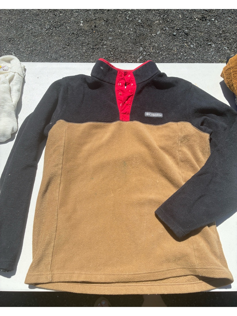Columbia Men's Black & Tan Colorblock Fleece with Red Snap Placket